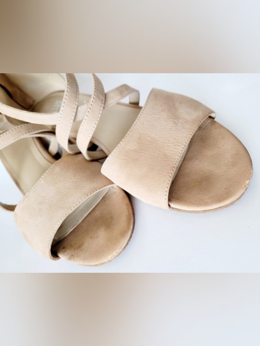 Eileen Fisher Kyra Nubuck Leather Strappy Low Block Heel Sandals Tan US 9 - Picture 7 of 16